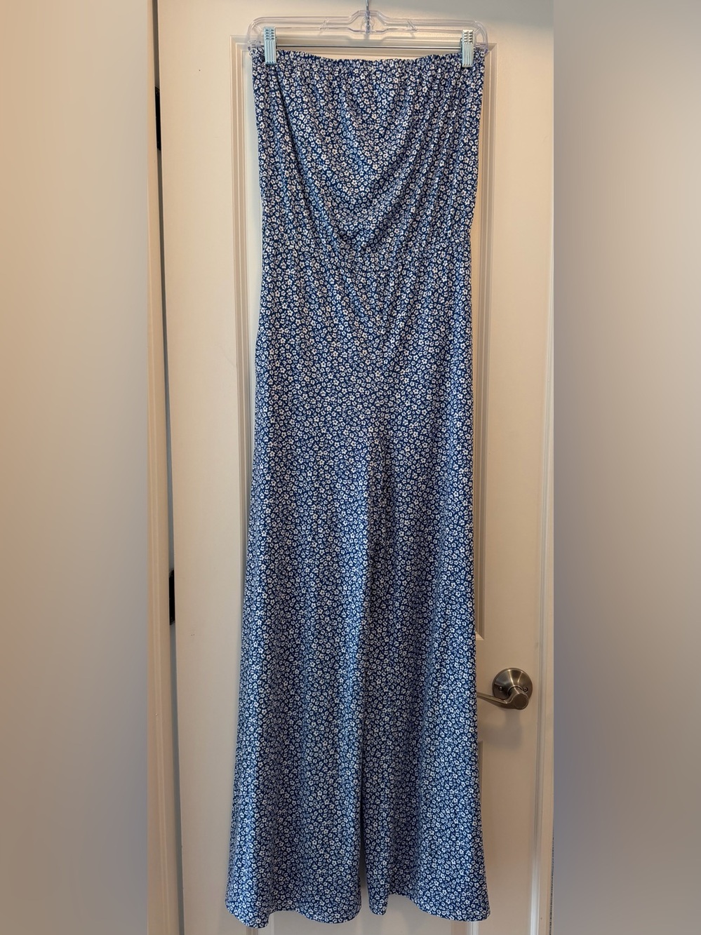Altar'd State Navy & White Floral Strapless Jumpsuit